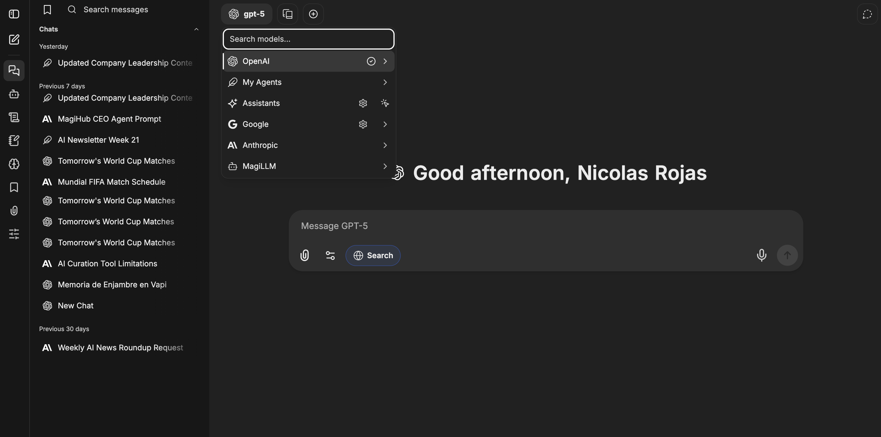 MagiHub workspace · pick any model or agent from one chat