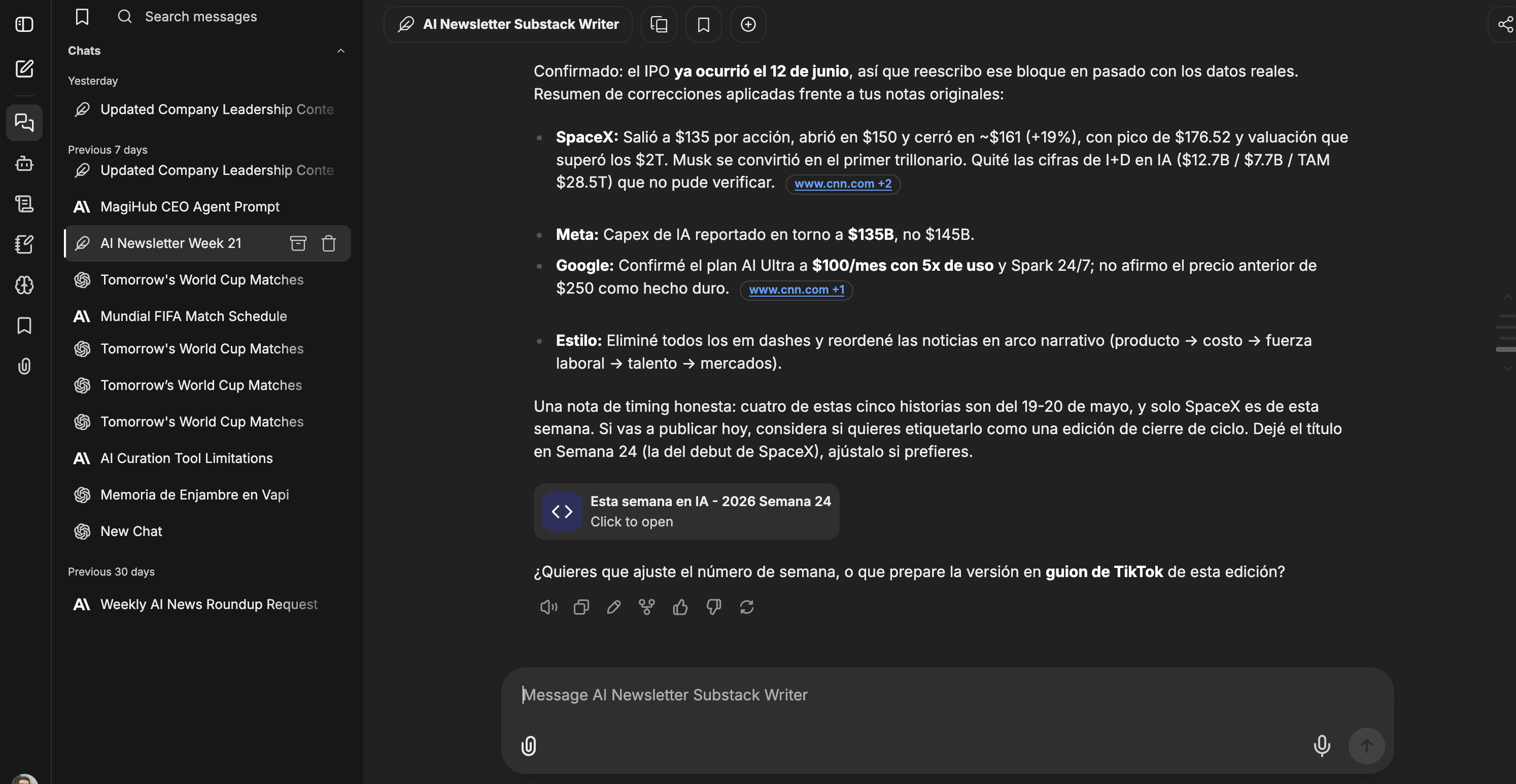 MagiHub agent · multi-step task with cited sources